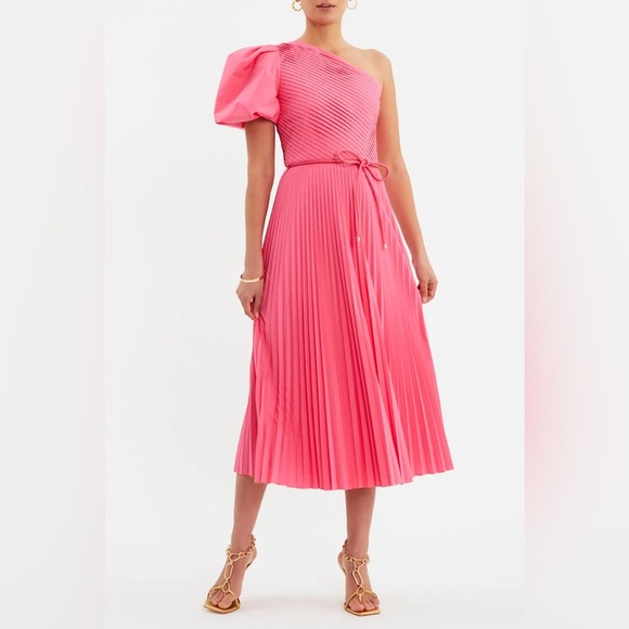 Rebecca Vallance Rosa One Shoulder Pleated Midi Dress in Pink Size US6 AU10 - Picture 2 of 16